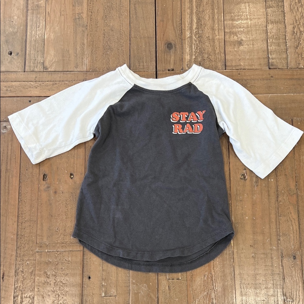 Tiny whales Stay Rad Kids Raglan Shirt gray and White kids 2T motorcycle Tiger